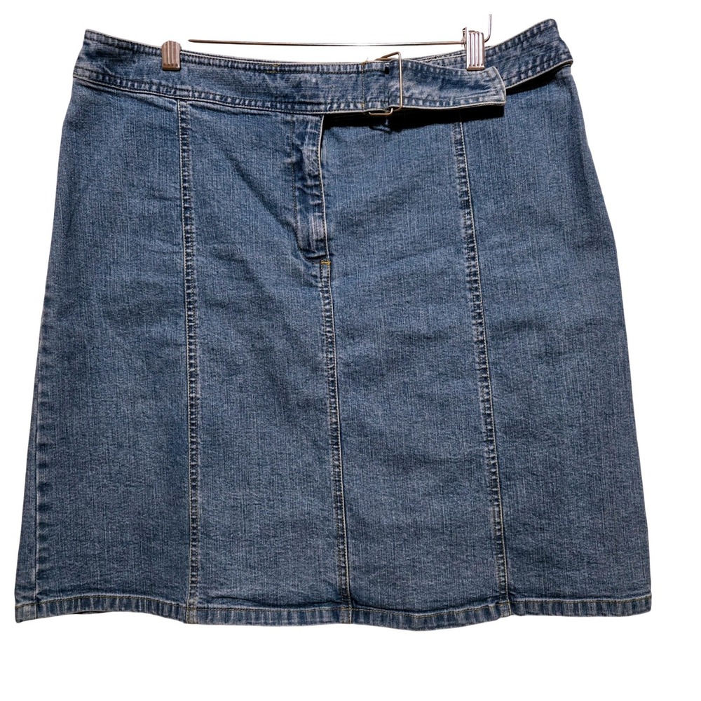 Style & Co Women's Denim Skirt Blue Medium Wash‎ Belted Size 14 Stretch Cotton